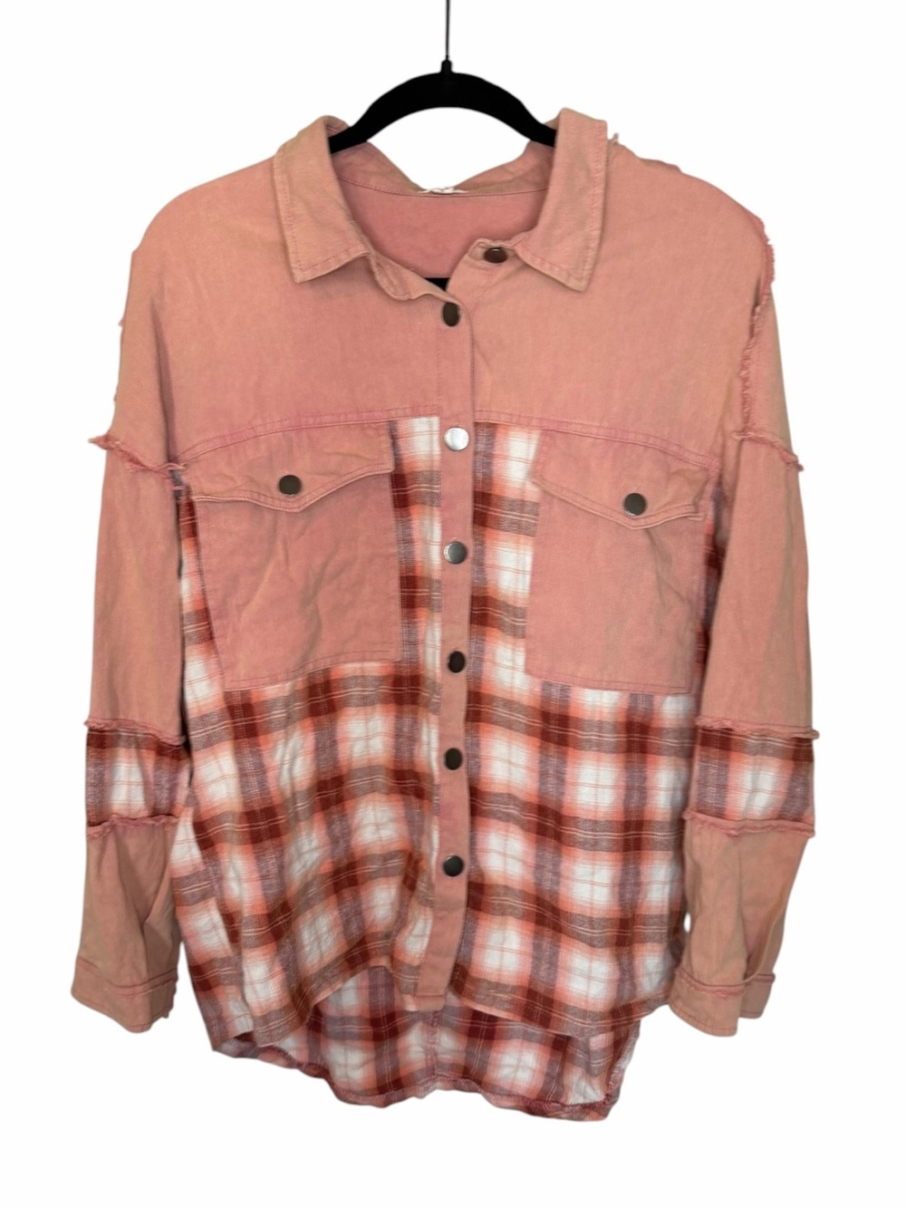 POL Pink Plaid Button Down Shirt Jacket - Size Small